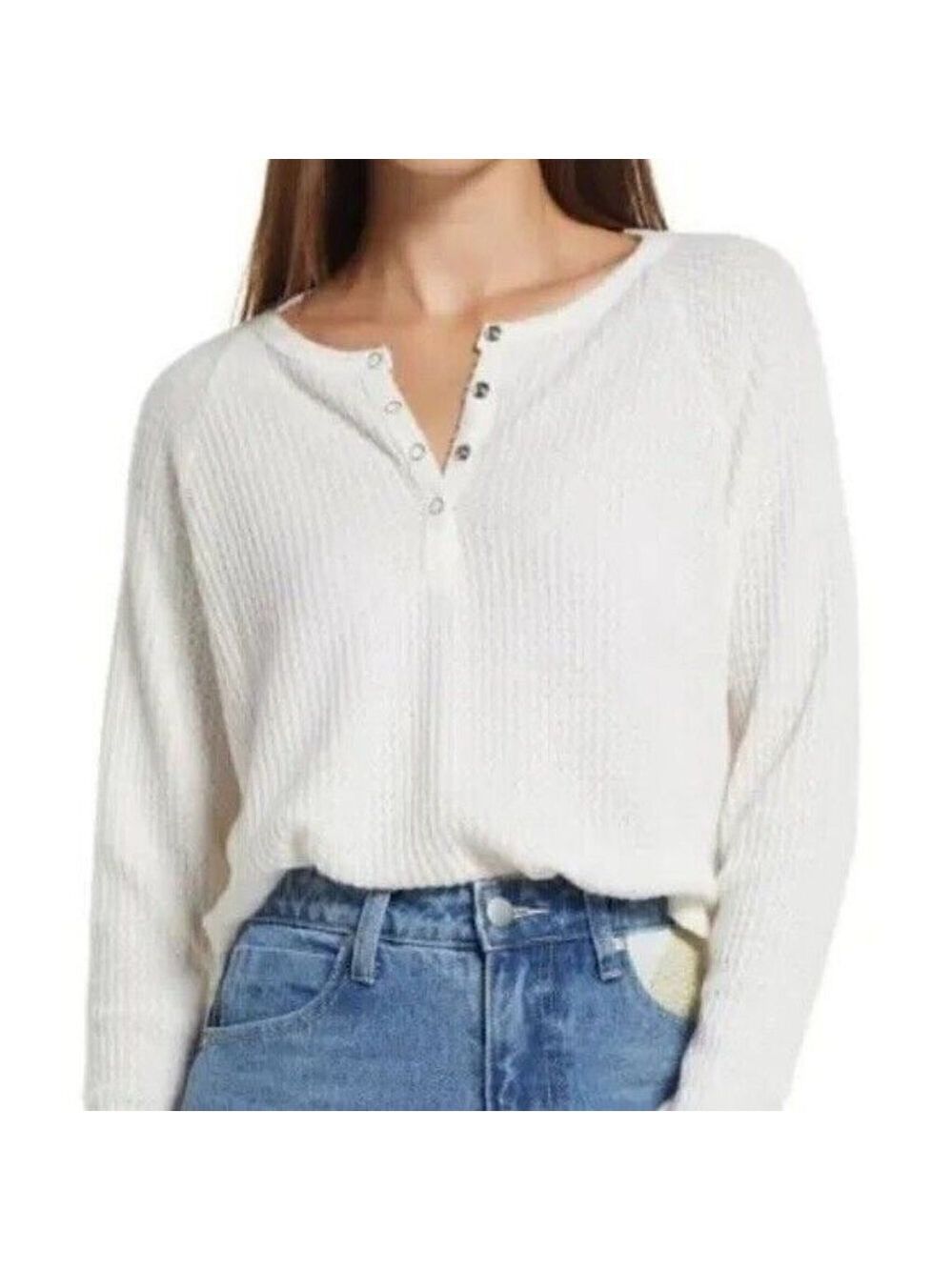 Bp henley long sleeve BNWOT white  top sz medium womens snap button oversize